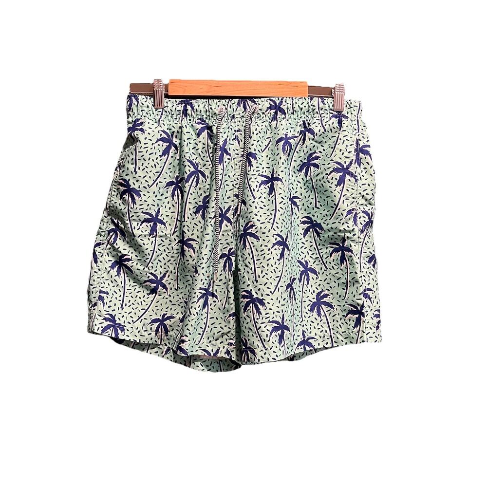 Boardies Green Blue Tropical Palm Tree Print Men's Swim Shorts Trunks Size Large
